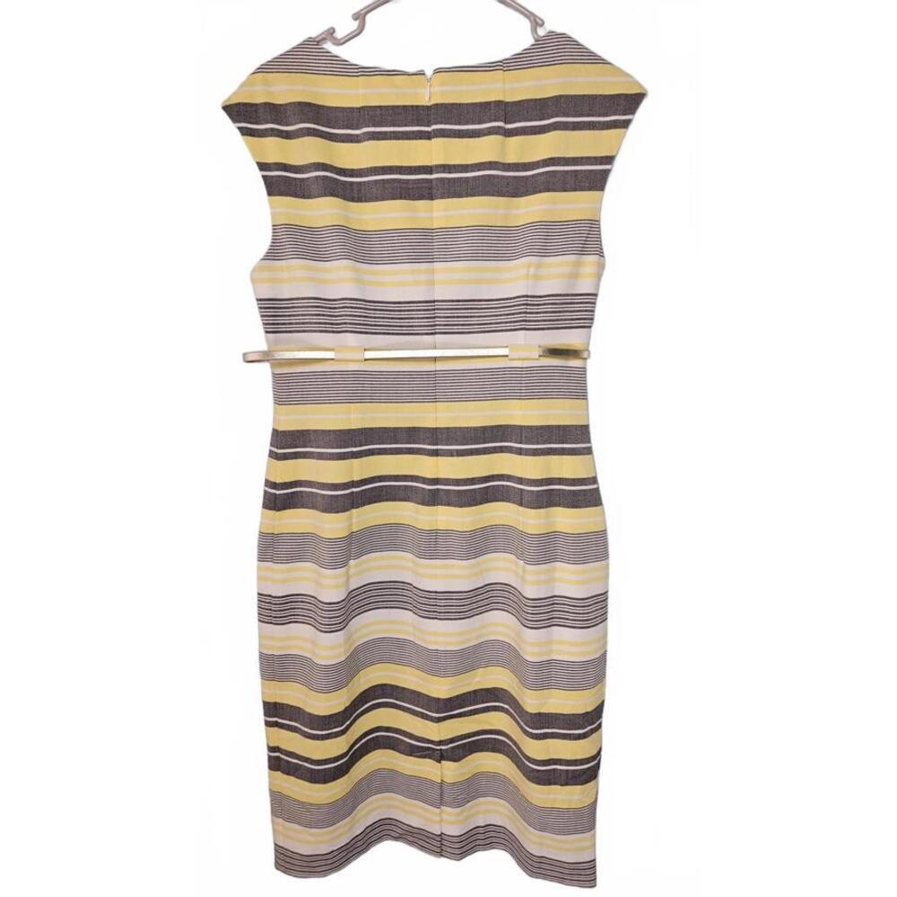 Calvin Klein Women's Yellow & Gray Striped Sheath Dress with‎ Belt Size 6 - Picture 2 of 9